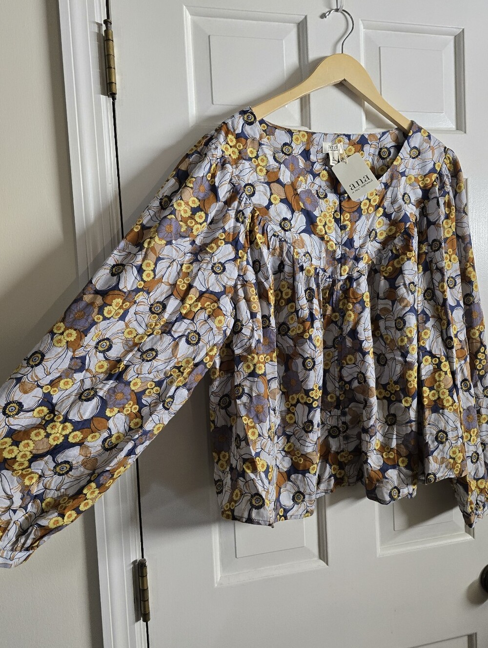 A.N.A Cotton Rayon Boho Dina Floral Flower Garden Blue Orange Swing Top Size 1X - Picture 4 of 9